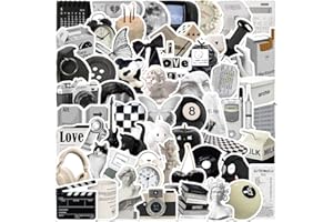 YERIA 61 sztuk minimalistycznych naklejek w kolorze czarnym i białym, naklejki vintage, wodoodporne naklejki na bagaż, laptop, butelki z wodą itp.