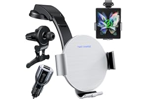 Olycism Bezprzewodowy uchwyt na ładowarkę samochodową, kompatybilny z Galaxy Z Fold 4 Z Fold 3/Fold 2 15W Qi szybkie ładowanie samochodowy otwór wentylacyjny i uchwyt na deskę rozdzielczą do samochodu