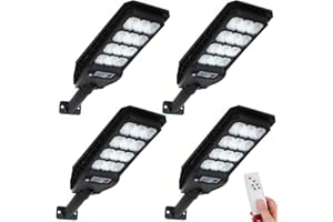 081 Store - 4 PEZZI lampione solare con 144 LED esterno 200W, con palo e telecomando, sensore di movimento e crepuscolare luce bianoc freddo 6500k