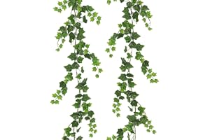 PacuM Konstgjord grön murgröna-girlang 180 cm, 2 buketter 180 cm plast + tyg för inomhus- och utomhusbruk, UV-beständig, väderbeständig, realistiska blad, formbara grenar