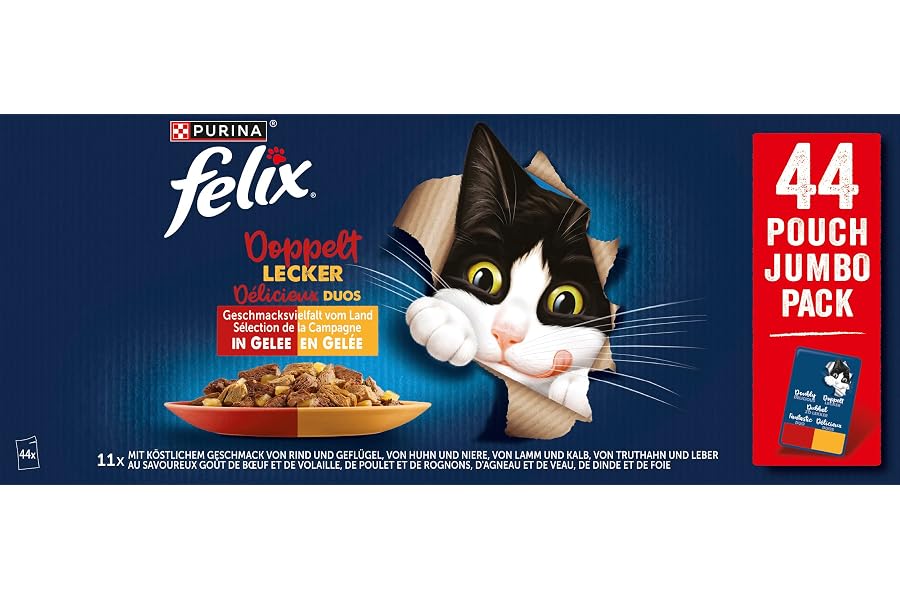 Felix Comida para Gatos húmeda en gelatina, Variedad de sabores del país, 44 Unidades (44 x 85 g)