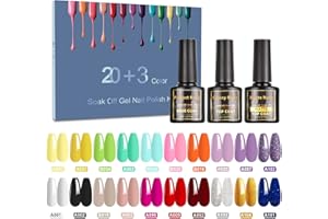 Gel Nail Polish- SHOWNAIL 23Pcs Gel Polish Set Soak Off with Base Glossy Matte Top Coat, Nude Neon Pink White Black Glitter Gel Nail Polishes Colour Set DIY Collection, 8ML