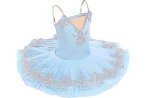 IDOPIP Girls Tutu Ballet Sequins Dress Ballerina Costume Dance Clothing Performance Floral Embroidery Skirt Dancewear