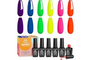 BEETLES GEL POLISH Beetles Neon Gel Nail Polishes, Neon Orange Hot Pink Blue Yellow Green Purple Gel Polish 6 Colors Gel Nail Polish Set Soak Off UV Nail Lamp Gel Nail Kit Nails Gift