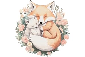 Hoppla - Sticker Mural Enfant XL - La Maman Renard - 58x58cm - Décoration chambre bébé - autocollant mural repositionnable, adhésif renard, sticker mural chambre bébé, décoration scandinave