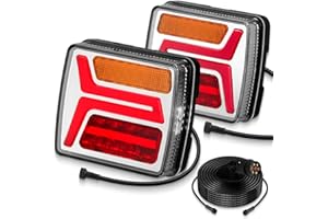 EYPINS 2X Luces Traseras para Remolque 35 LED y 7 Pines, 12V Pilotos Traseros IP67, Instalación fija con Cable 10m, Luz de Freno, Intermitente e Iluminación de Matrícula, Turismos,Camiones,Caravanas