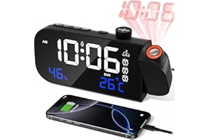 MOSUO Reveil Projecteur Plafond, Digitale Reveil Matin Horloge Numérique,LED Réveil Numérique, avec Température/Humidité/Snooze/Activation Sonore,Luminosité Volume Réglables,pour Chambre Bureau