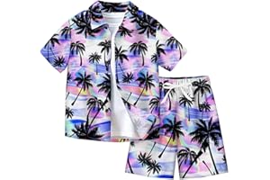 XINYUNZU Jungen Hawaii Hemd mit Shorts Sommer Outfit 2-Teilig Hawaiihemd und Elastische Taille Kurze Hose Set Casual Kinderkleidung Kurzarm Leicht Strand Bekleidungssets für Kinder 7-14 Jahre