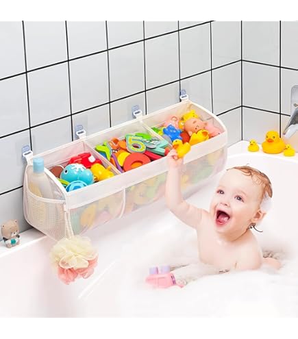Badspeelgoed, opbergtas met 3 mesh-vakken, hangende organizer met