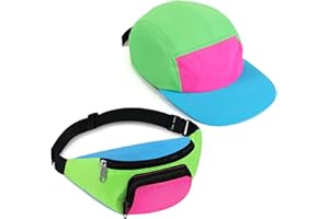 Cindeer Cappello con Visiera Marsupio Neon Retro Fanny Pack per Donne Uomini Outfit Anni '80 '90 Festival, 2 Pezzi (Verde)