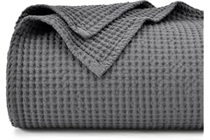PHF 100% Cotton Waffle Weave Blanket King Size 220 x 240cm, Pre-Washed Lightweight Breathable Throw Blanket for Summer, Oeko-TEX Certified for Bed Couch Sofa, Home Decor, Charcoal Grey