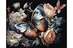 TISHIRON Malowanie według liczb, dzieci od 7, 8, 9, 10 lat, motyle i kwiaty, malowanie według liczb, dla dorosłych, młodzieży, dzieci, nastolatków, dziewcząt, obraz olejny, zestaw 40 x 50 cm