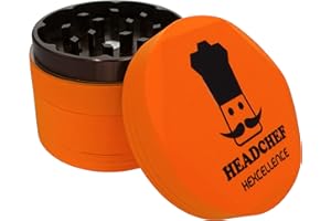 Headchef Hexellence Silk Touch Metal Herb Grinder with Sifter – 4 Piece, 55mm (Chocolate Orange)