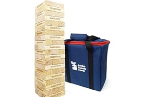 Jac & Mok Jumbo Tumble Tower Game | 60 Pieces Wooden Toppling Blocks Toys with Carrying Case | Premium Pine Wood Material (Builds from 60cm to 150cm