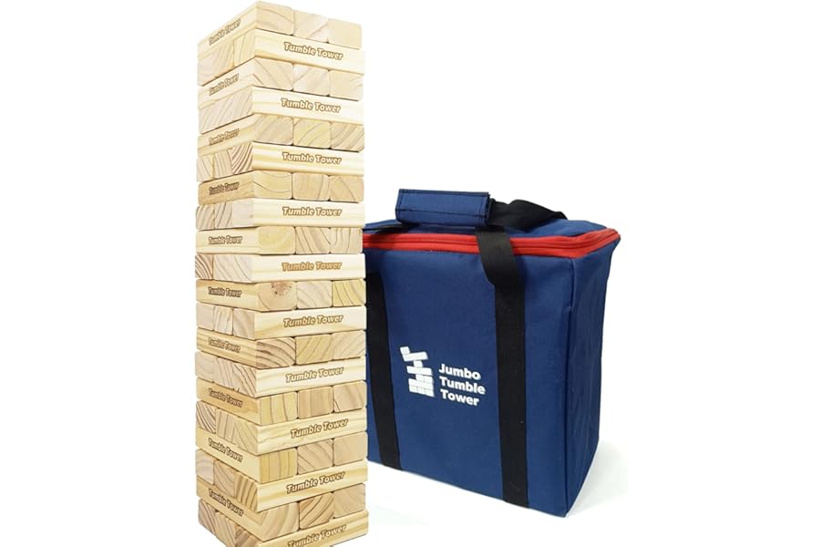 Jac & Mok Jumbo Tumble Tower Game | 60 Pieces Wooden Toppling Blocks Toys with Carrying Case | Premium Pine Wood Material (Builds from 60cm to 150cm