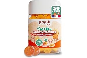 POP IT 60 Gummies Multivitamines Enfants dès 3 ans et Ados - Cure 1 Mois - Sans Sucres, Goût Tropical, Vegan - Vitamines Enfant avec Vitamine D Enfant, A, B, C, E - Gomme Vitamine Bonbon