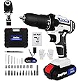 Lucn 21V Cordless Drill Set Power Drill Driver Impact Drill with Battery Fast Charger, 1x 1500mAh Lithium-Ion Battery, 3/8'' Chuck, 25+1 Torque, LED Light, 2 Speed