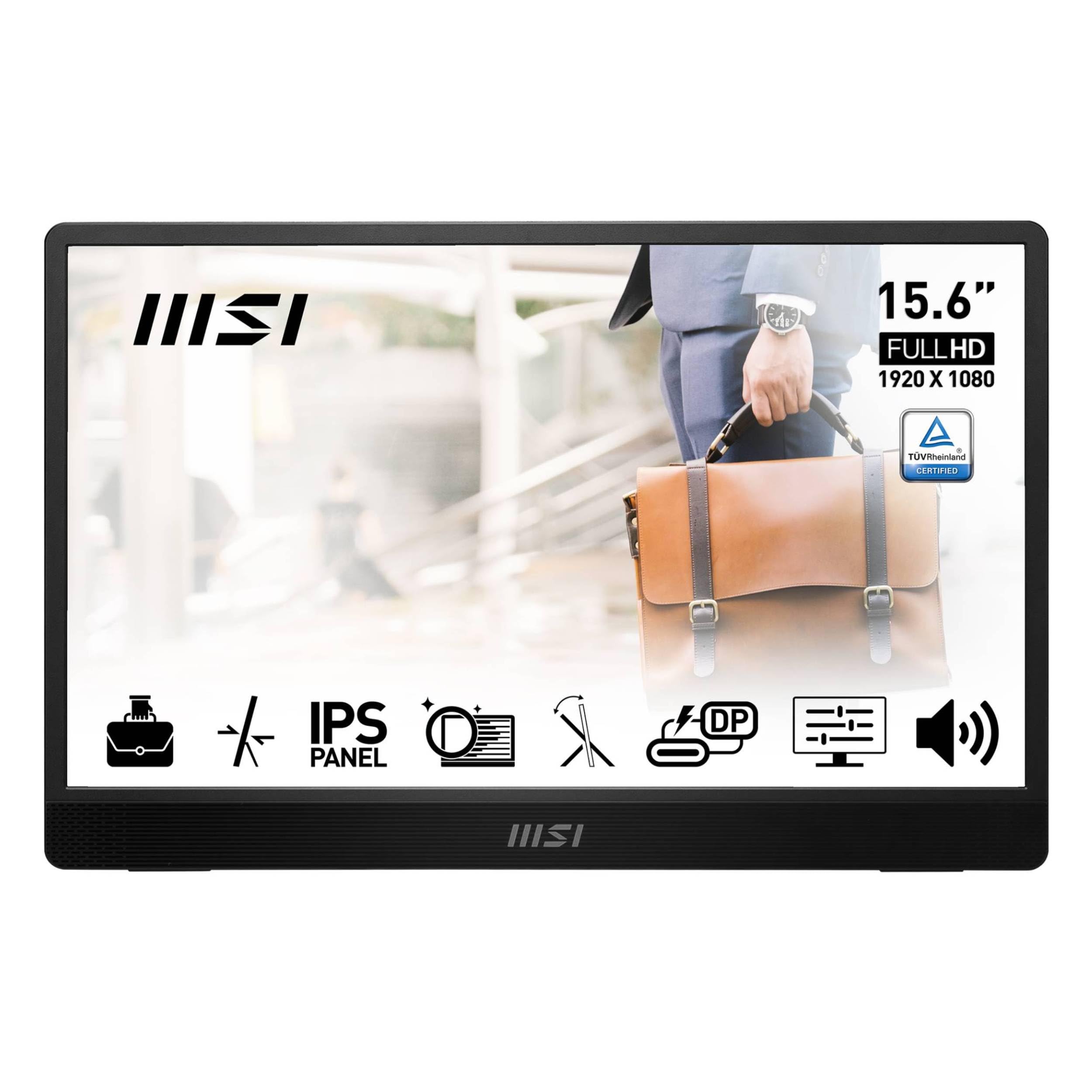 MSI PRO MP161 E2 15.6 Inch Full HD Portable Monitor - 1920 x 1080 IPS Panel, 60Hz, Eye-Friendly Screen (PC, Laptop, Mobile), Speakers, Enhanced Chassis & Kickstand - Mini-HDMI 2.0b, 2 x USB Type-C