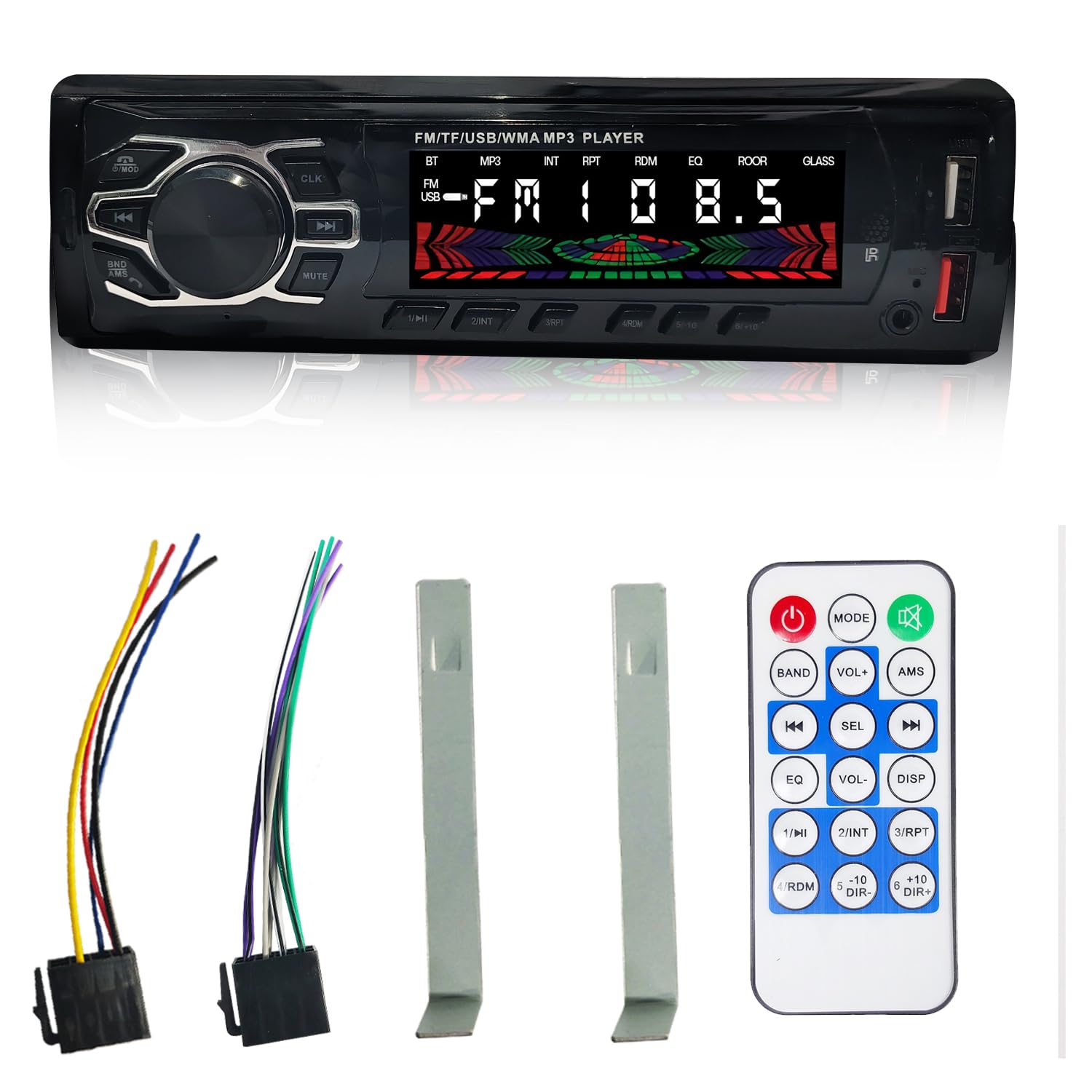 Wagzo Universal Single Car Stereo DIN MP3 Music System Bluetooth| Double USB Port|Car Stereo System (Music & Charging), AUX in, FM, Hands Free Calling & Remote Control, Universal for All Cars