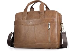 BAGZY Mens PU Leather Laptop Briefcase Shoulder Bag Messenger Handbag Sling Crossbody Business Document Bag Satchel School Rucksack 15.6 inches Laptop Bag for Office Work Travel College Brown