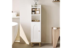 Hzuaneri Meuble de Salle de Bain, Petit Meuble de Rangement de Salle de Bains, Armoire Étroit pour Papier Toilette, Armoire d’Angle avec Porte et Étagères, 20 × 20 × 83 cm, Blanc BC08203X