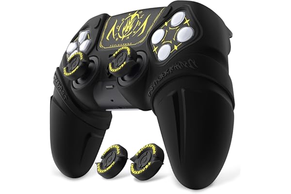 PlayVital Coque Manette pour ps5 Grip Housse Protection pour ps5 Controller Cover Skin avec Capuchon Joystick & Autocollant,Étui Silicone Compatible avec Station de Charge,Édition Runes-Noir