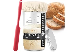 Oenothera Sourdough Starter Kit, Sourdough Starter Jar With Date Marked Feeding Band, Thermometer, Cloth Cover & Metal Lid, Fermentation Jars, Kitchen Gadgets Baking Gifts