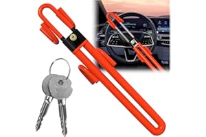 BEAOTINWIN Heavy Duty Steering Wheel Lock，Universal Car Anti Theft Lock, with Twin Bar Hook Steering Wheel Lock，High Security ，Anti-Theft Car Security Device for Car, Van & Caravan with 2 Keys (Red)