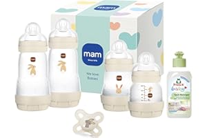 MAM Easy Start Anti-Colic Neugeborenen-Set | 0+ Mon | Babyflaschen Geschenk-Set | 94% Akzeptanz | 96% Hebammen-Empfehlung | 80% weniger Koliken | 4 Trinkflaschen & 1 Original Start Schnuller | beige