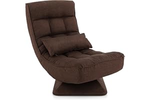 COSTWAY Chaise de Sol Pliable Réglable à 5 Positions, Fauteuil Rembourré Pivotante, avec Oreiller Lombaire, Fauteuil de Salon pour Méditer, Lire, se Reposer, sans Assemblage (Marron)