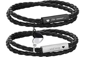 XUANPAI Personalisierte Partnerarmbänder mit Gravur - Lederarmband Herren Damen Pärchen Armband mit Namen Partner Armbänder Magnet mit HERZ Weihnachten Jubiläum Geburtstag Valentinstag Geschenke für Sie Ihn