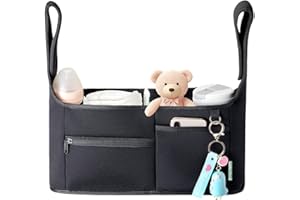 Homlynn Kinderwagen-Organizer Universal, neues Stoffdesign, bietet Platz für 2 Babybecherhalter, mehrere Taschen für Windeln und Spielzeug, passend für alle Offroad-Modelle