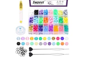 Swpeet 774Pcs 24 Colors Beads for Hair Braids Kit, Hair Beaders Rubber Bands, Including Candy Pony Beads, Elastic Rubber Bands, Quick Beaders for Kids Hair Braids, Scissors and Bead Thread