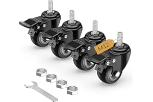 HOLKIE Juego de 4 ruedas giratorias con vástago de bloqueo total de 50mm, M12 x 1,75 x 25mm Ruedas roscadas con freno Ruedas giratorias Negro