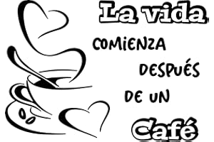 SOUL ART GRAPHICS SoulArt® Vinilo decorativo con frase "La vida comienza después de un café" Pegatinas decorativas cocina. Decoración cafeteria, vinilo pared autoadhesivo, vinilo de corte para negocios (20x29cm)