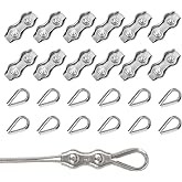 Rybtd Steel Cable Clamp 24 Pieces M3 Steel Cable Clamps with M3 Thimper,Cable Clamp Duplex Clamp Stainless Steel Cable Clamp