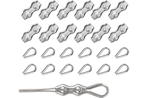 Rybtd Drahtseilklemmen 24 Stück duplex klemme 3mm Und kauschen 3mm，304 Edelstahl Drahtseile Clip M3 Seilklemme für 2mm Stahlseil Seil Takelage