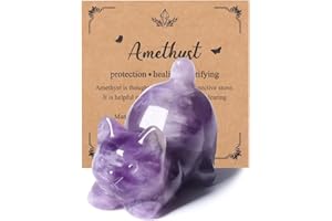 JSDDE Amethyst Crystal Cat Figurine for Cat Lovers Cute Gemstone Cats Ornaments for Home Office Statue Gifts