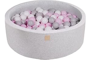 MEOWBABY Piscine À Balles pour Bébé - Rond 90x30cm Piscine a Balle pour Enfant avec 200 Balle, Coton, Gris Clair: Blanc/Gris/Rose Pastel