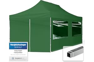 TOOLPORT Tente Pliante 3x6 m - 4 côtés Aluminium Barnum Chapiteau Pliant Tonnelle Stand Paddock Réception Abri PES300 Vert