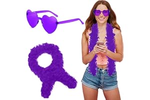 Hestya 6,6 Pieds Boa en Plumes Coloré avec Lunettes de Soleil de Coeur sans Monture Boa des Années 1920 Boa Moelleux Burlesque pour Fête d'Halloween Déguisement Décorations de Mariage