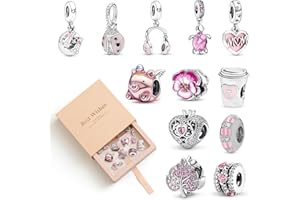 DOLLGIFT 12 Pcs Spacer Beads Charms for Jewellery Making, Pendant Beads for Pan Bracelet & Necklace, Sparking Charms Gift for Women Friends Family Birthday Anniversaries