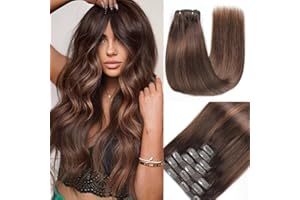 ‎GUDOZO GUDOZO Clip in Extensions Echthaar 7pcs 40cm 120g Dunkelbraun mit Chestnut Brau Invisible Clip Extensions Echthaar Extensions Echthaar Clip Extensions Skin Weft Haarverlängerung(16Zoll,2/2/6#)