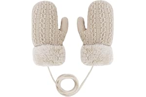 AFINDER Guanti invernali caldi e spessi, con morbido peluche, lavorati a maglia, con cordino, per 1-3 anni