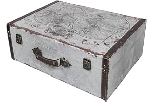 HMF VKO101 Valigia in Legno Vintage | 44 x 32 x 16 cm | Grande | Mappa del Mondo