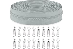 Sawoake #5 Nylon Coil Zippers by The Yard Bulk 10 Yards with 20pcs Zipper Sliders for DIY Sewing Tailor Craft Bag Garment Home Textile…(SmokeGray)