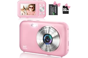YLSHGXFC Cámara de Fotos con Tarjeta SD de 32 GB,Cámara Digital HD 1080P 44MP, Compacta,2.5' LCD Recargable Camara de Fotos Digital con Zoom 16X Camara Digitales Compacta para Niño,Adulto(Rosa)
