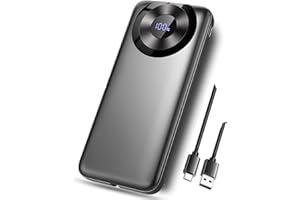 DOUBC Batterie Externe 10000mAh, Power Bank Charge Rapide Batterie Portable 3A USB C avec Affichage LED, 4 Sorties avec Câbles Intégrés, Chargeur Externe pour iPhone 17 16 15 14 13 Samsung Tablettes Xiaomi