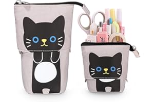 Xespis Piórnik z zamkiem błyskawicznym, teleskopowy piórnik, kot czarny