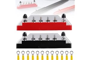 GAOUTO Lot de 2 barres de distribution 150 A - Borne à vis - Barre de distribution électrique - Barre de distribution électrique - Avec 6 boulons de raccordement M6 - Pour bus, voiture, bateau, camping-car,